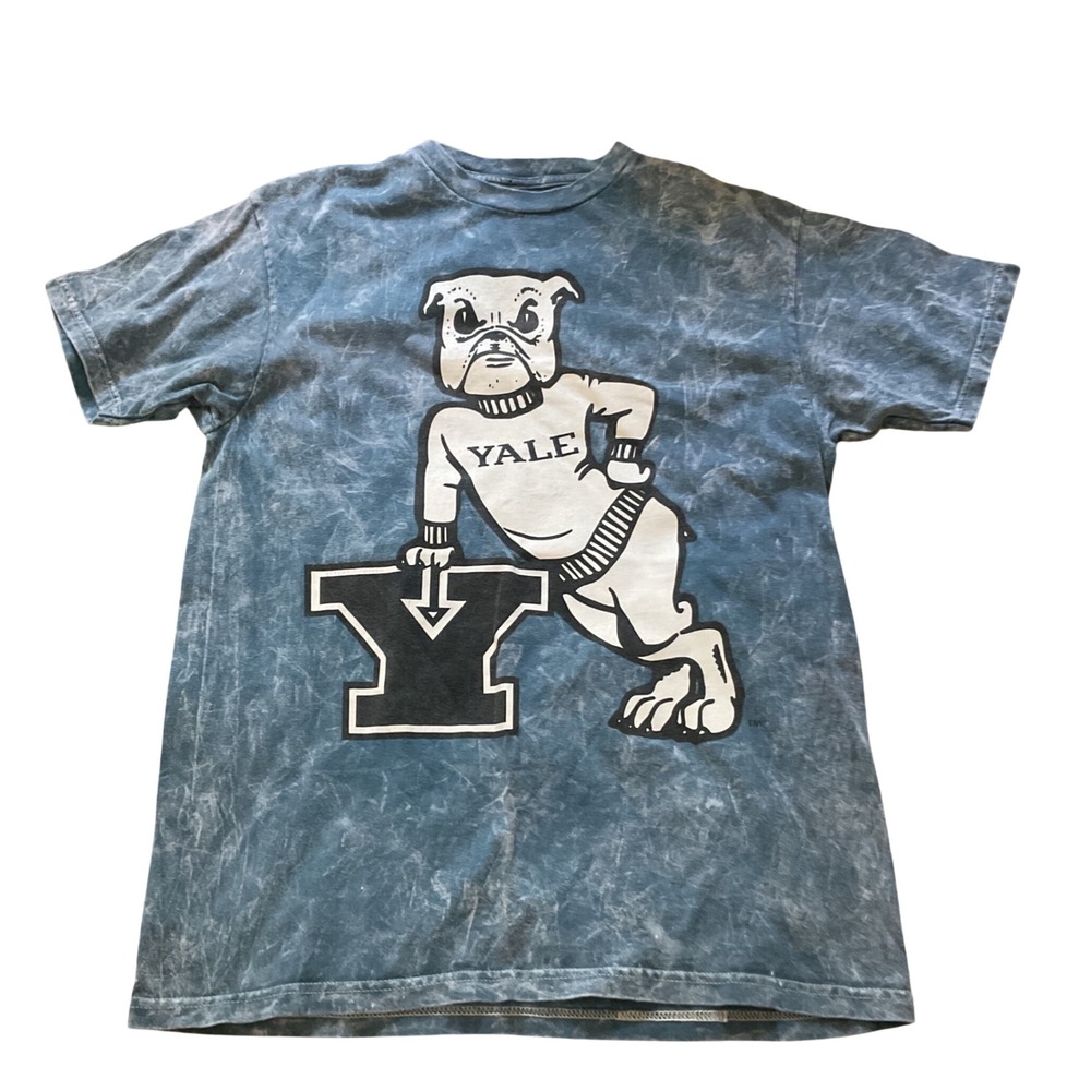 Yale University Handsome‎ Dan Bulldog Graphic T-Shirt Blue Mineral Wash Mens M